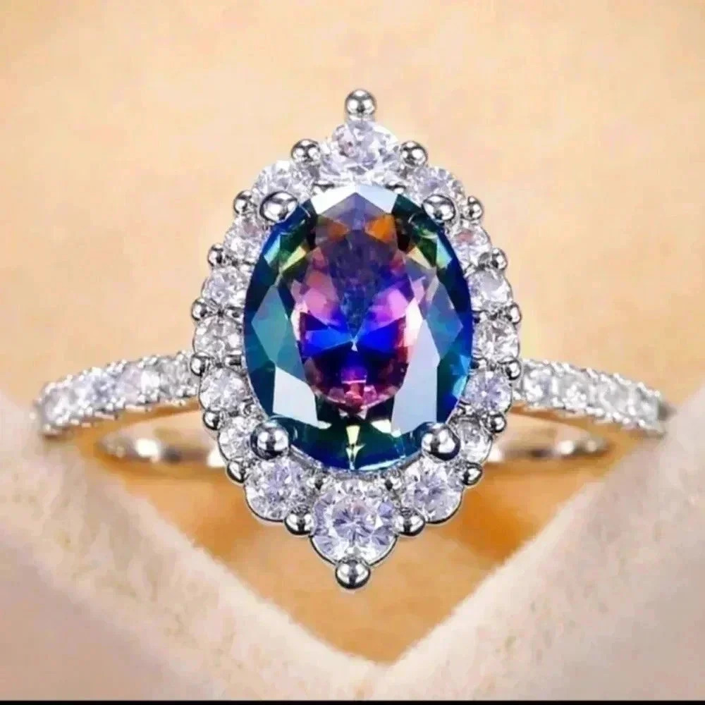 New Women’s Silver Pl. Marquise Oval Ring (Sizes: 8, 9) Multi-color NWT